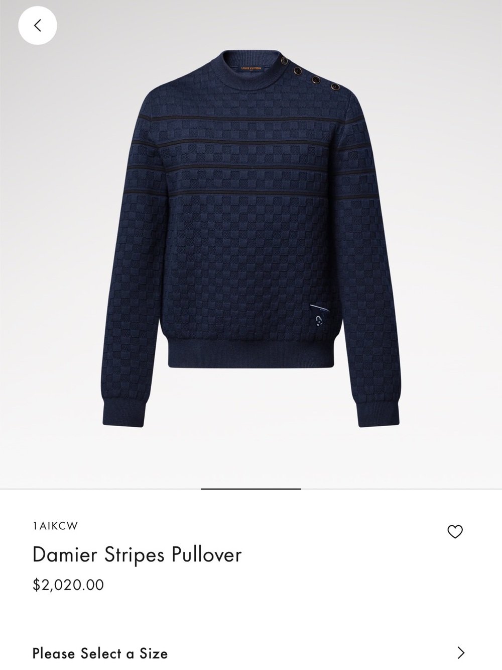 Louis Vuitton Men's Navy Damier Stripe Crewneck Sweater with Shoulder Buttons